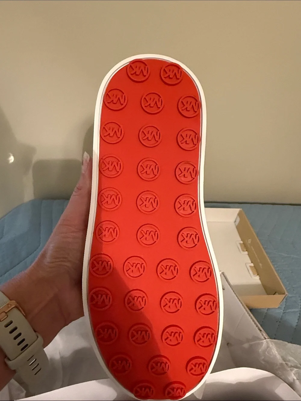 Michael Kors Kids White Sneakers with Red Logo Band